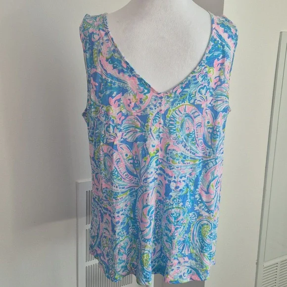 Lilly Pulitzer Gigi Tank Top In Zanzibar Blue Fish Kiss Size XL - Picture 3 of 7